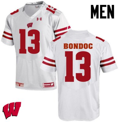 Men's Wisconsin Badgers NCAA #13 Evan Bondoc White Authentic Under Armour Stitched College Football Jersey TS31A10KM